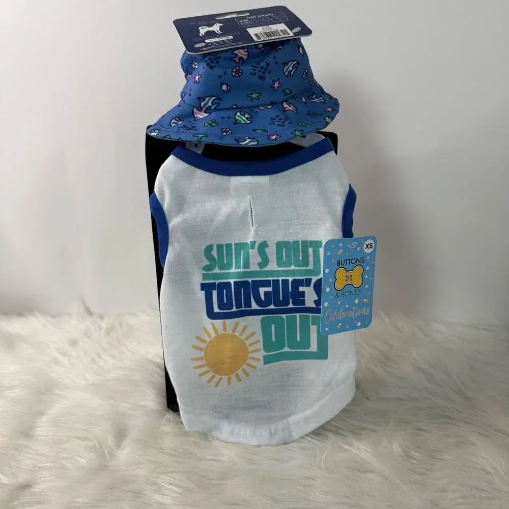 Blue and White Dog Shirts and Hat